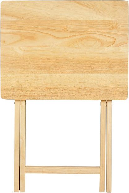 Folding TV Tray Table – Solid Rubberwood – Natural Wood Color – 19" L x 14.5" W x 26" H – Indoor Table – 1 Piece (Natural)