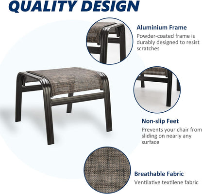 Outdoor Patio Foot Rest Ottoman Seat Textilene Portable Metal Footstool Portable Patio Chairs 2 Set Brown