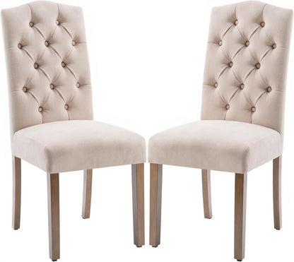 Tufted Upholstered Parsons Dining Chair Set Fabric Diner Accent Stylish Modern Kitchen Living Room with Button Sturdy Solid Wood Legs, 2-Pack