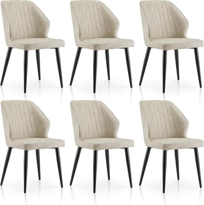 TUKAILAi Modern Dining Chairs Set of 6, Faux Leather Upholstered Kitchen Chairs with Curved Backrest & Metal Legs, Comfy Accent Side Chairs for Guest Reception Restaurant Commercial (Cream)