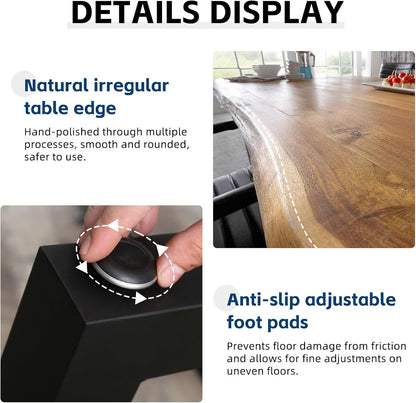 Industrial Solid Wood Dining Table,2" Solid Wood Top,Live Edge Style Kitchen Table for 4-8 People,Farmhouse Dining Room Table for Home, Restaurant or Coffee Shop