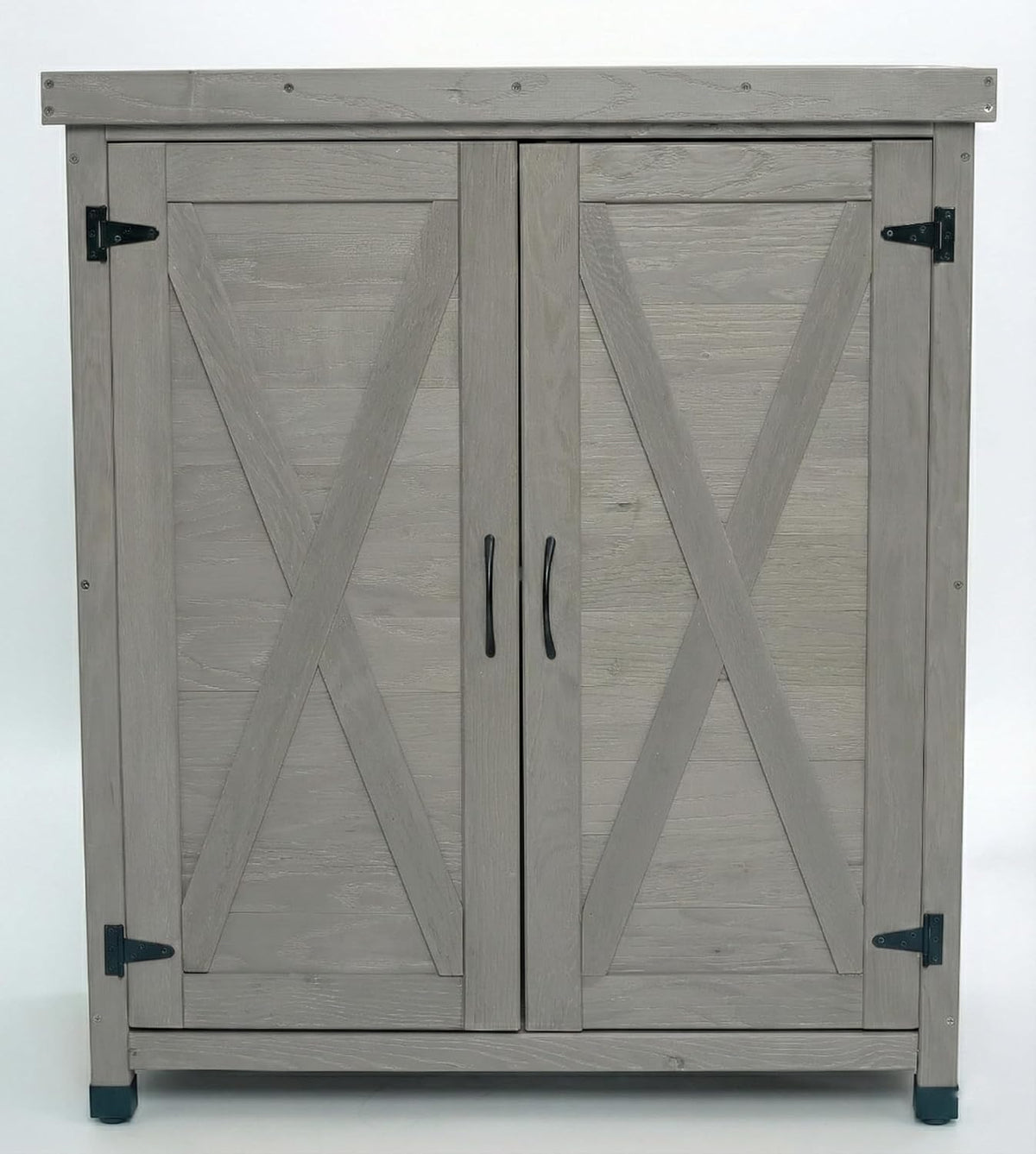 31" Weatherproof Small Storage Cabinet, Storage Cabinets with X-Shape Frame, Tool Cabinet with Magnetic Door for Patio & Garage, Gray