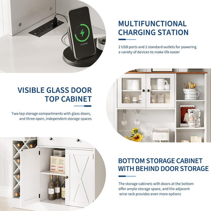 Takywep Contemporary Upright Storage Cabinet with Wine Bottle Rack | Built-in Outlet & Spacious Shelves – Multi-Functional Sideboard Credenza for Dining Area, Living Room, or Home Bar Setup