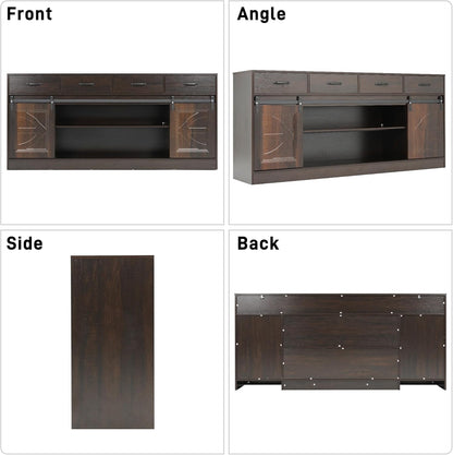 70” Large Buffet Sideboard Cabinet w/4 Drawer,Farmhouse Coffee Bar Cabinet Buffet with Storage,Sliding Door,Long Kitchen Buffet Table,Kitchen Sideboard Cabinet,Credenza for Dining Room,Brown