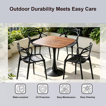 Table with 4 Chairs for Small Spaces, Pedestal Base Table | Easy Maintenance，UV Protection，Single-pedestal square dining table，Stackable for Easy Storage
