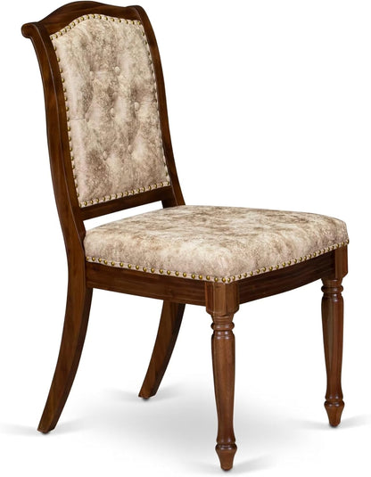 LKMA9-AWA-36 9 Pieces Dining table set includes a Rectangular Dining Table and 8 Light Beige Polyester Fabric Dining Room Chairs, Antique Walnut finish