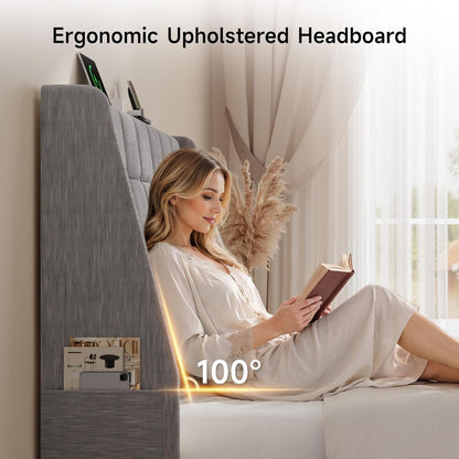 ONBRILL Queen Headboard Only with Charging Station, Soft Chenille Fabric