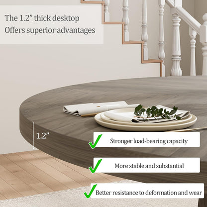 IDEALHOUSE Round Dining Table for 4, 47 Inches Dining Room Table with Wooden Base, Kitchen Table with Circle Tabletop, Dinner Table for Dining Room, Kitchen, Living Room, Grey