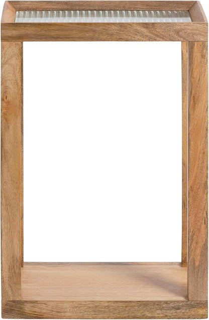 Kate and Laurel Keating Modern Rectangle Mango Wood End Table, 16 x 10 x 24, Clear Glass and Natural Wood, Decorative Contemporary Ribbed Glass Side Table for Bedroom Nightstand or Living Room Accent