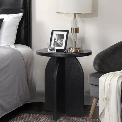 Oakrain End Table with Pedestal, Wood Side Table Bedside Sofa Couch, Modern Nightstand for Bedroom, Small Round Coffee Table for Living Room Office Balcony, Black