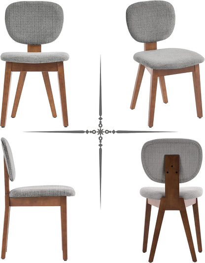 VKNOW Wooden Dining Chairs Set of 2, Mid Century Modern Upholstered Kitchen Side Chairs, Chenille Dining Room Chair with Curved Seat Backrest for Home Dining Room, Grey