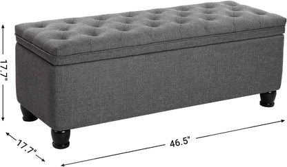 SONGMICS Storage Ottoman, 46.5 Inches Bedroom Bench, Solid Wood Legs