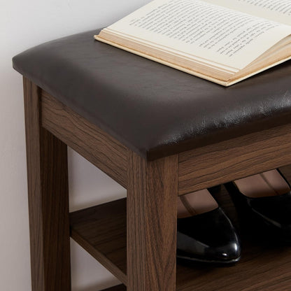 Shoe Storage Bench for Entryway, 24" Lift Top Storage Bench with PU Leather Cushion, 3-Tier Adjustable Shoe Rack Organizer, 400 lb Wood Hallway Benches for Mudroom, Bedroom, Brown