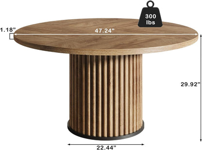 Oigavfd Black Round Dining Table for 4-6 People 47" Circle Dining Table with MDF Top and Fluted Base Round Kitchen Tables Sturdy 300 Lbs for Family Gatherings (Brown)
