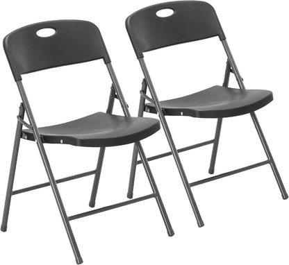 DUMOS Folding Chairs 2 Pack, Dining Chairs, Outdoor Home Office | Plastic Portable Stackable, Metal Frame, Indoor Party Event, Wedding Birthday, Black