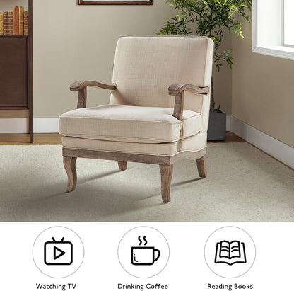 HULALA HOME Mid-Century Modern Accent Chairs Set of 2, Upholstered Lounge Arm Chair with Solid Wood Legs and Armrest, Removable Cushion Comfy Reading Armchair for Living Room, Bedroom, Balcony, Linen