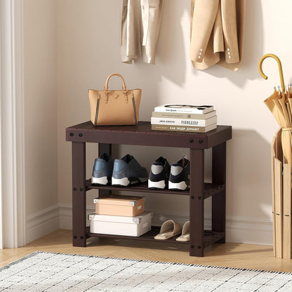DUMOS Wooden Shoe Rack Bench with Storage, 3-Tier Bamboo Entryway Benches, Shoe Rack Holds Up to 286 lb Storage Organizer, 11.3 x 19.7 x 17.8 Inches, Suitable for Bedroom Living Room Balcony, Brown
