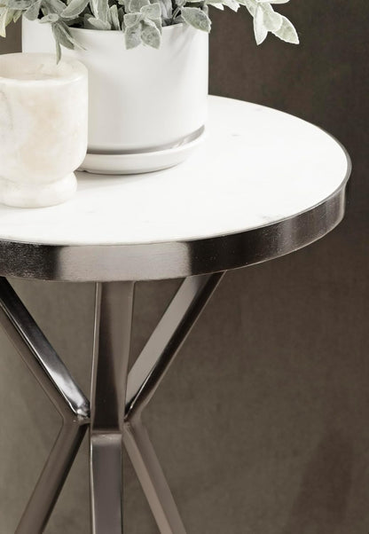 Kate and Laurel Gribben Modern Round Marble Side Table, 14 x 14 x 24, White and Gray Gunmetal, Tripod-Base Bedside Table for Display and Storage as a Bedroom Nightstand or Living Room Accent