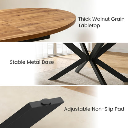 63"-78.7" Extendable Oval Dining Table Set for 4 | 5 Piece Large Round Walnut Table Set, 4 Brown PU Dining Chairs, Living Room, Kitchen, Space Saving, Mid Century Modern