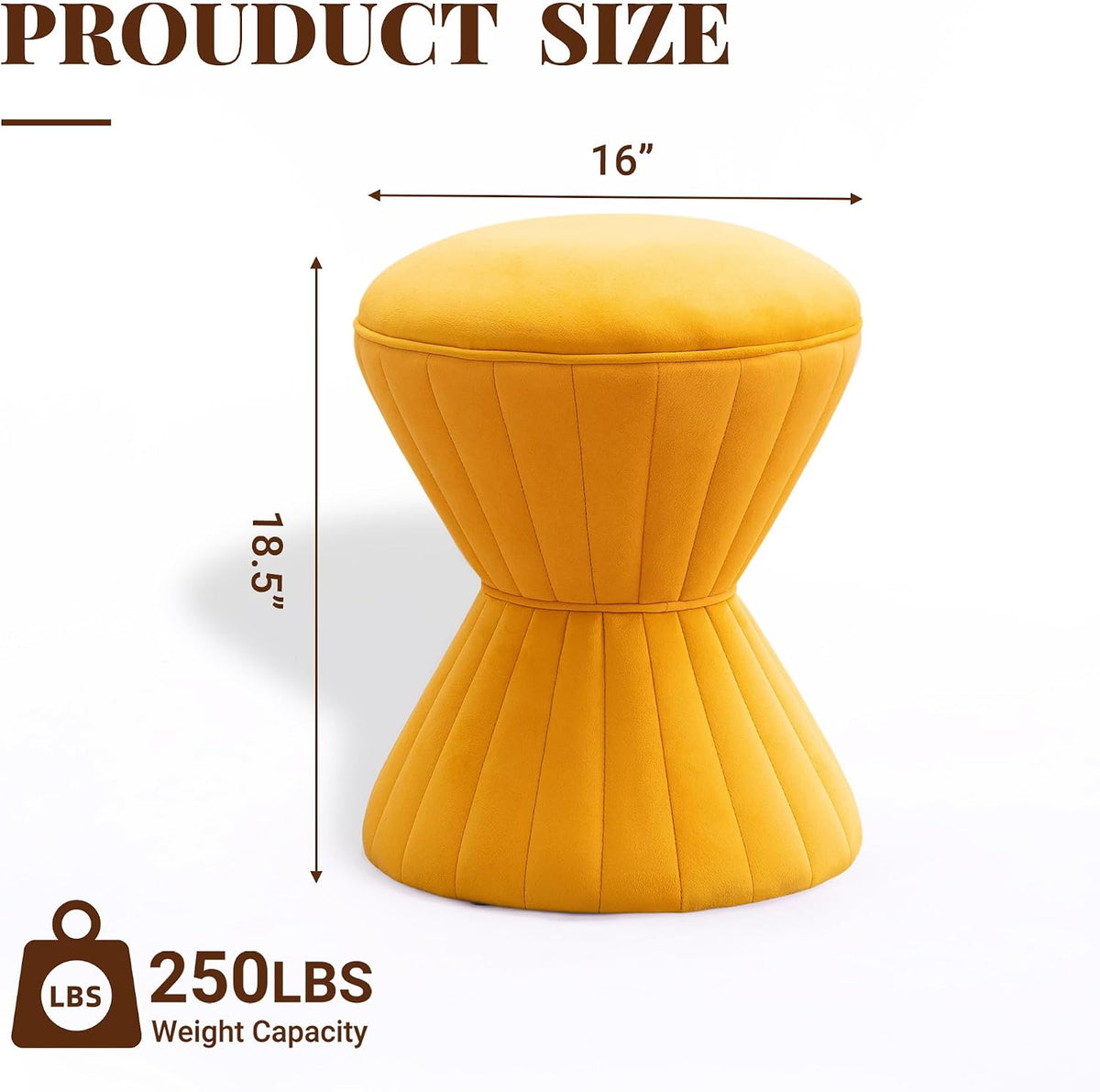 Multifunction Velvet Ottoman, Upholstered Vanity Stool Chair, Sturdy Round Footstool for Makeup, Living Room, Bedroom, Entryway (Mustard)