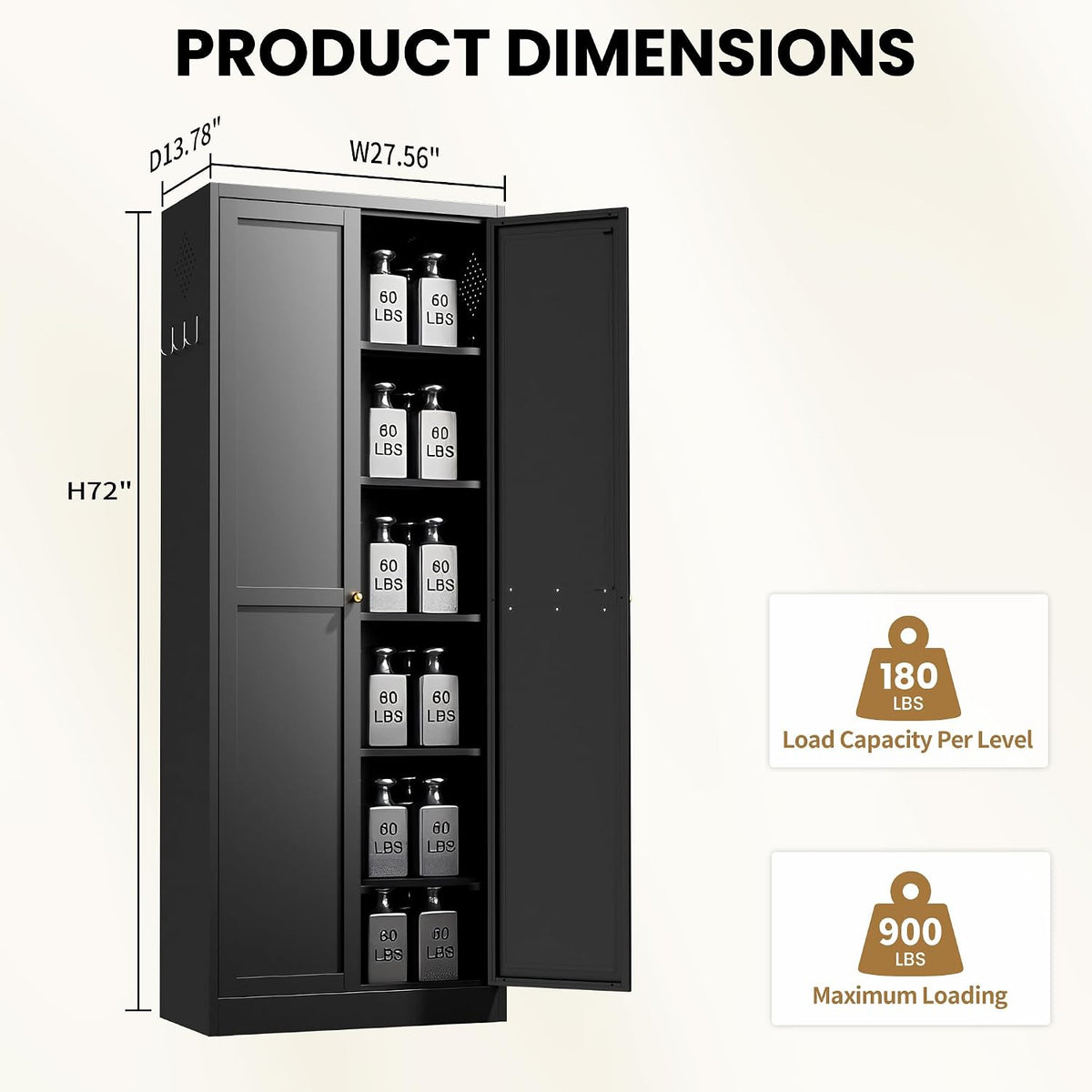 Kitchen Pantry Cabinet, 72" Tall Black Metal Storage Cabinet, Kitchen Storage with 2 Doors and 5 Adjustable Shelves, Freestanding Cupboard for Living, Dining Room and Bathroom,Assemble Required