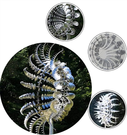 Unique and Magical Metal Windmill, 3D Wind Powered Kinetic Sculpture, Wind Spinner Solar, Wind Spinners for Yard and Garden, Windmill Catchers Outdoor Patio Decoration