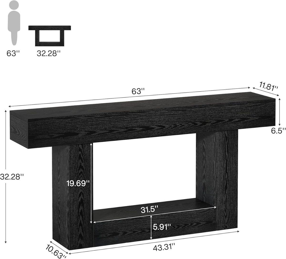 Tribesigns 63-Inch Long Console Table, 2-Tier Entryway Table Sofa Table with Storage, Farmhouse Wood Behind Couch Table for Living Room, Hallway, Black