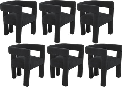 Modern Dining Chair Set of 2 / Living Room Chairs, Fabric Armchair, Upholstered Barrel Chair for Living Room Kitchen Reception (Black Teddy, Set of 6)