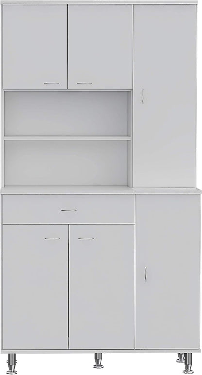 90 Kitchen Pantry, One Drawer, Multiple Cabinets, Two Open Shelvess -White