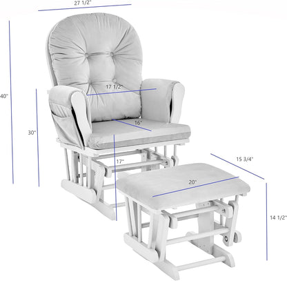 Glider and Ottoman White Wood and Gray Fabric