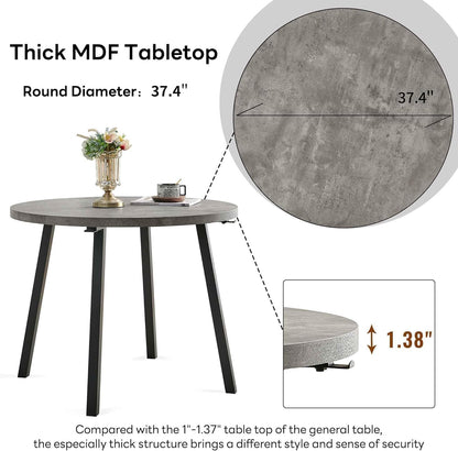 Homedot 5-Piece Round Dining Table Set for 4, 37-Inch Gray Kitchen Table with 4 Seated Black Dining Chairs Set for Apartment/Dining Hall, Compact Breakfast Nook Table Set