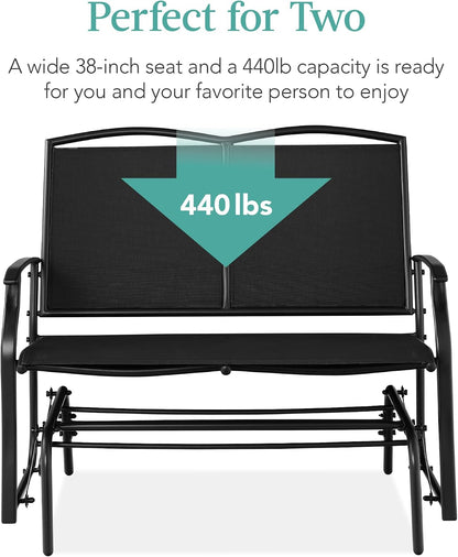 Best Choice Products 2-Person Outdoor Patio Swing Glider Steel Bench Loveseat Rocker for Deck, Porch w/Textilene Fabric, Steel Frame - Black
