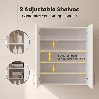 24 x 33 Inch Wall Cabinet Set of 2, Kitchen Wall Mounted Wooden Storage Cabinet, Double Door Cabinet with Soft Close, Metal Handle, Adjustable Shelf for Kitchen Laundry Bathroom Garage, White