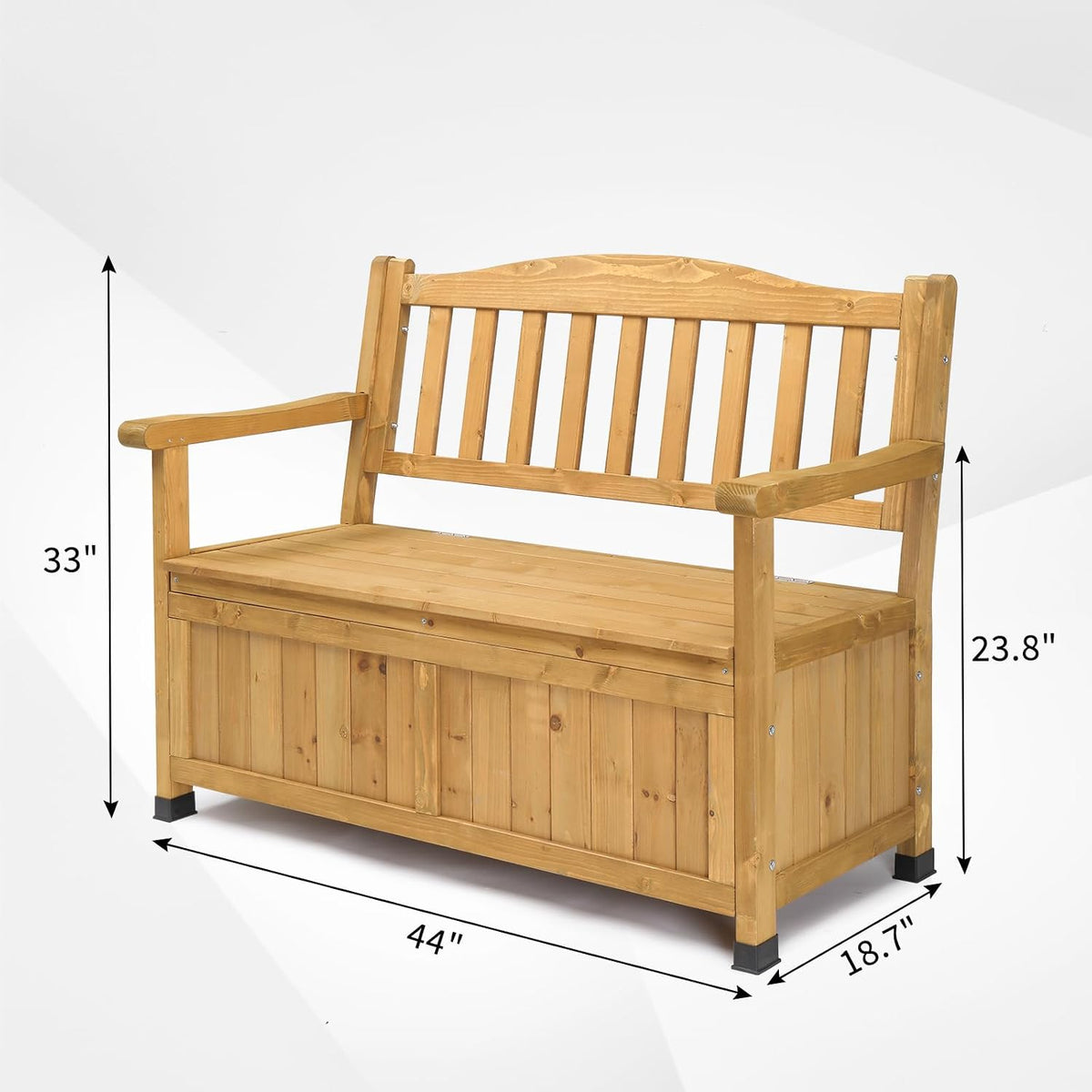 Outdoor Wooden Storage Bench, Large Deck Box with Seating & Armrest, Patio Organizer Loveseat for Garden Porch Backyard Poolside, Fir Wood