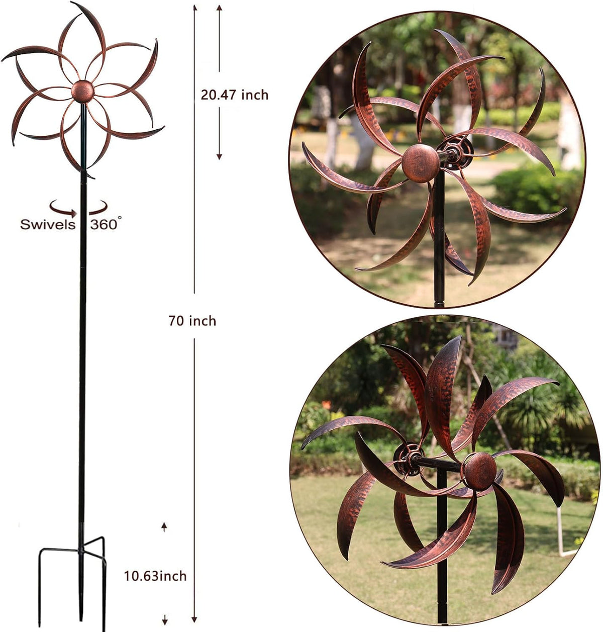 Wind Spinner Outdoor Copper Metal Garden Large Wind Spinners with Dual Kinetic Spinning Blades for Yard Lawn and Patio Decor 70x20 Inches