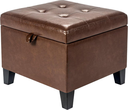 Asense 17 Inch Storage Ottoman Foot Rest,Square Faux Leather Foot Stool,Small Ottoman with Storage,Padded Seat for Entryway,Living Room,Bedroom,Couch,Under Desk,Coffee