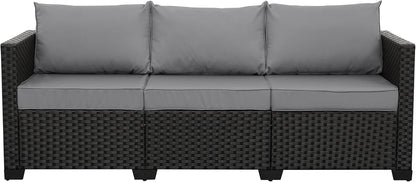 Rattan Star Patio Furniture Outdoor Couch Wicker Outdoor Furniture Patio Couch Deep Seat Sofa High Backrest with Waterproof Cover and Non-Slip Cushions, Grey