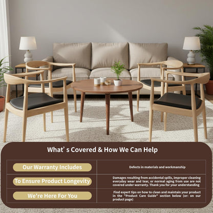 Tomile Kennedy Armchair, Mid Century Modern Dining Chairs (Natural) | Solid Ash Wood Frame, PU Leather Seat, 300 LBS Support, Ergonomic Backrest, Fully Assembled, Great for Kitchen & Home Office