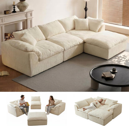 109" Cloud Couch Sectional for Living Room, Oversized Modular L Shaped Sofa with Ottoman, Deep Seat Chenille Sectional Couch, Convertible Sofa Bed for Ultimate Comfort(Lvory White)