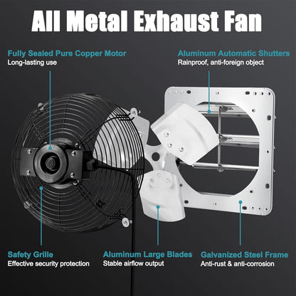 Criditpid 12 Inch Shutter Exhaust Fan, High Speed 970CFM, Wall Mounted Exhaust Fan with Speed Controller and Power Cord for Greenhouse, Garages, Shed, Barn, Basement, Shops, Chicken Coop Ventilation