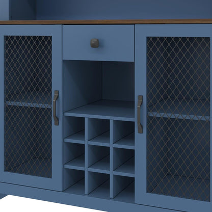 70.9" Kitchen Pantry Cabinet with LED Lights, Rustic Farmhouse Buffet Hutch with Wine Rack, Storage Cabinet with USB Charging Station, Coffee Bar Cabinet for Dining Room