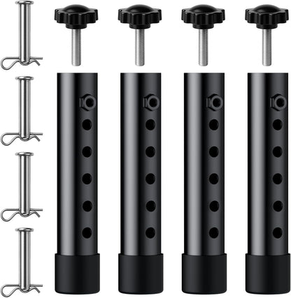 4Pack Folding Table Leg Extenders, 5 Levels Adjustable Height Rise Up to 6.1” Heavy Duty Steel Table Risers for Straight and Bent Legs Under 1.4" Diameters, Black
