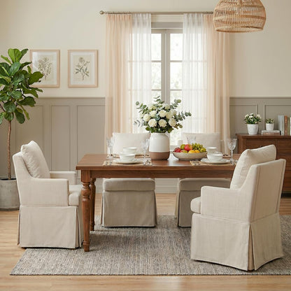 UVV Upholstered Dining Chairs Set of 2, Modern Kitchen Chair Dining Room Chair with 4 Casters, Linen Armchair for Bedroom Reading Room Living Room,Beige