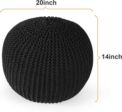 Pouf Ottoman Stuffed Round Modern Foam Filled Foot Rest Poufs for Living Room Chair Decorative 20 X 14 Inches Boho Relax Stool for Wedding Christmas Party, (Black, 20 Inch)