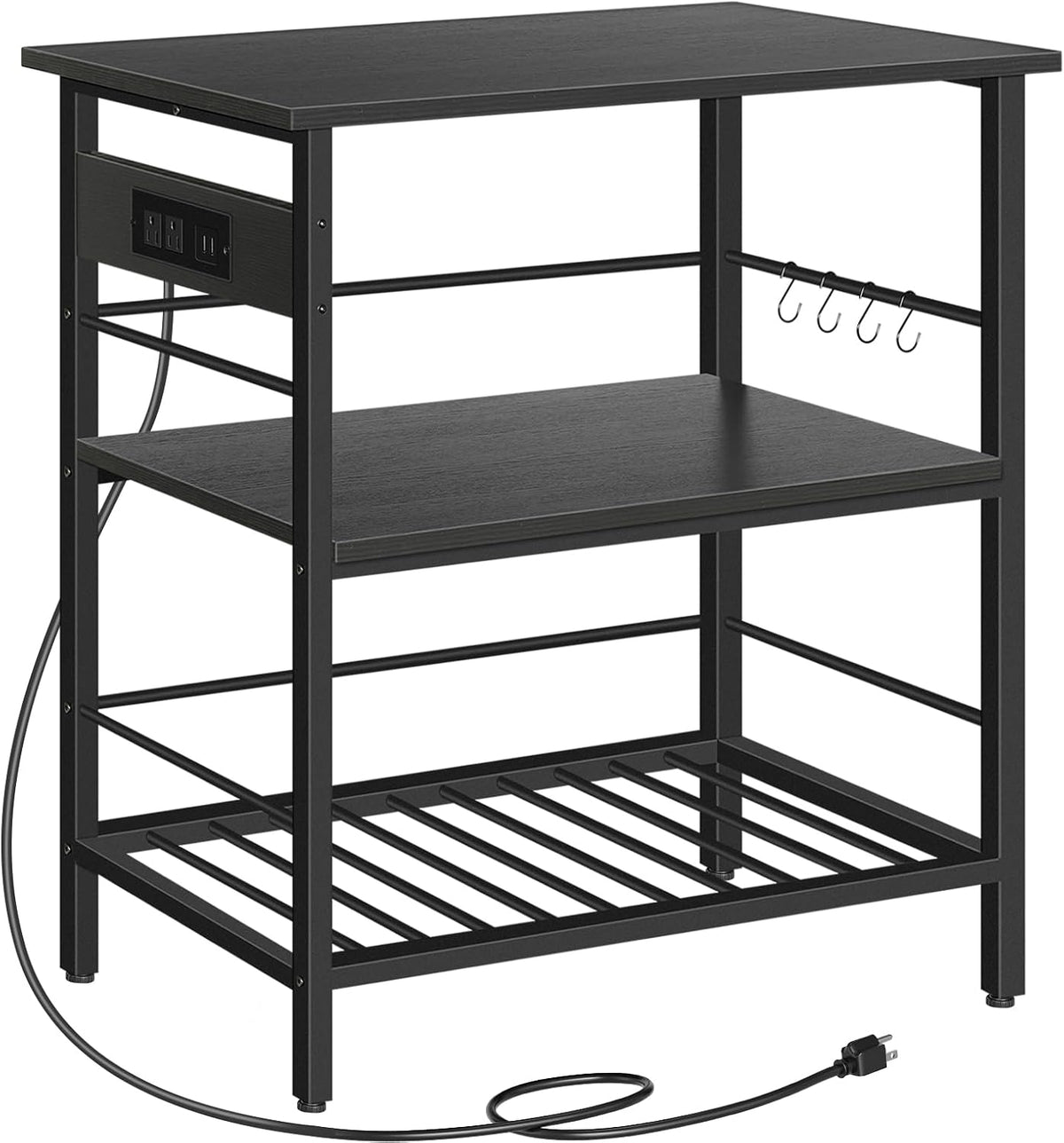 HOOBRO Kitchen Island with Storage, Kitchen Island Table with Power Outlet, 35.4" L 3 Tier Coffee Station and Microwave Stand, for Home, Kitchen and Dining Room, Black BB021ZD01