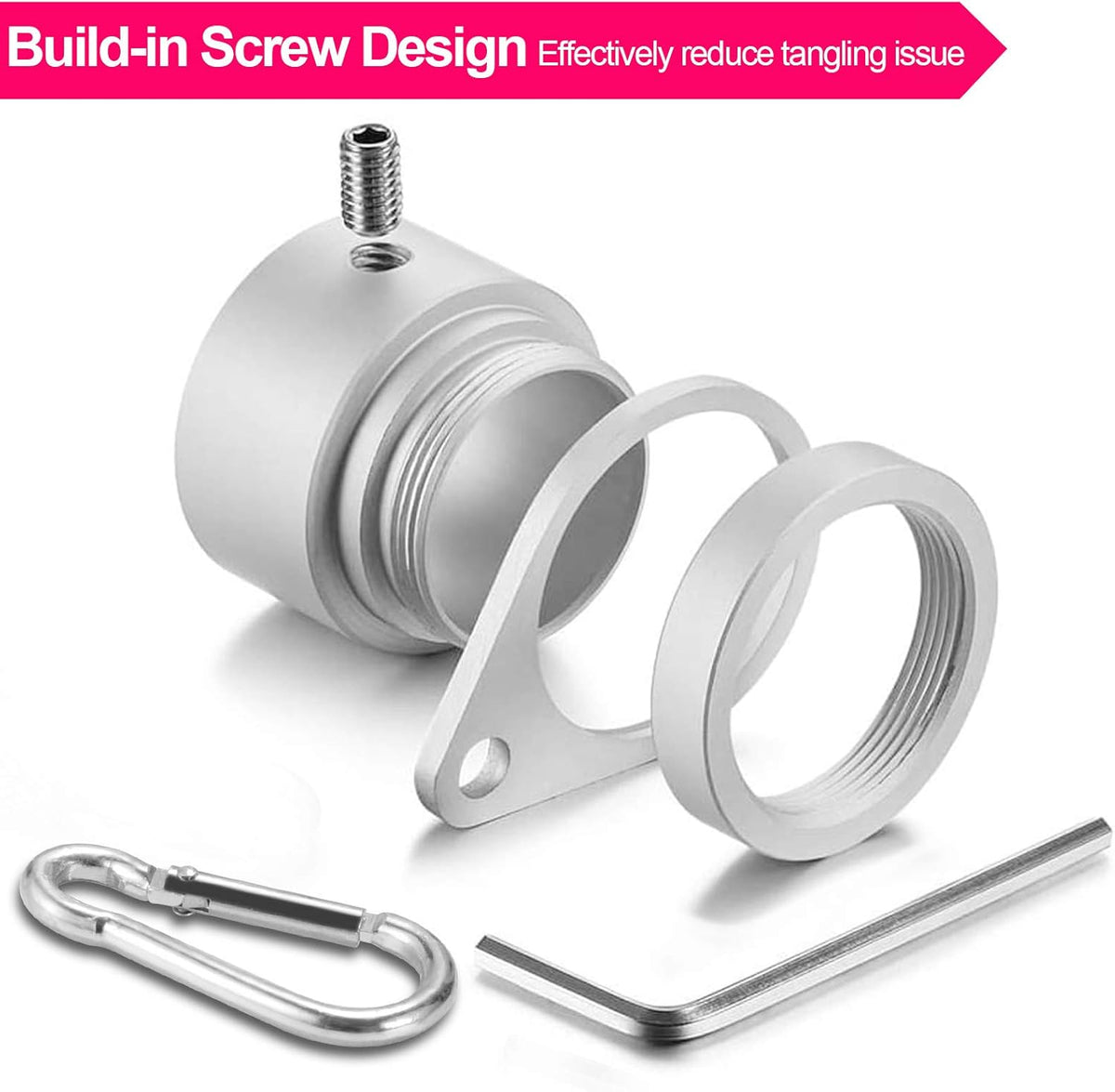1.25" Flag Pole Rings, 2 Pcs Anti Wrap Flag Pole Clips Swivels, 360° Rotating Flagpole Mounting Rings, Aluminum Alloy Spinning Flag Pole Kit Parts for 1.02-1.25" Diameter (1.25 Inch, Silver)