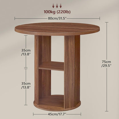 MAHANCRIS 31.5" Round Dining Table with Storage Shelf for 2-3, Circle Kitchen Dinner Table with Thick Tabletop, for Small Spaces, Circle Nook Table for Kitchen & Dining Room, Walnut DTWA8501