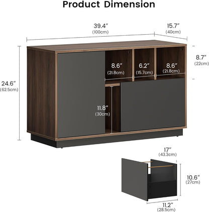 ModernMate 39" File Cabinet with Drawer, Office Storage Cabinet with Door | Home Office Printer Stand with Storage & Adjustable Shelves for Living Room, Entryway, Black Walnut