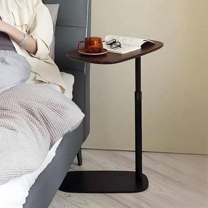 Modern C Shaped Side Table, with Adjustable Height and Swivel Top Sofa Table, Laptop Table for Living Room, Bedroom, Study and Small Spaces, Walnut Wood