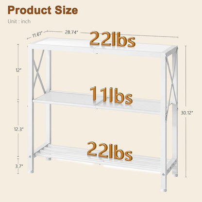 Hoctieon Industrial Console Table, 3 Tier Entryway Table, Metal Frame, Sofa Table with Shelf, Hallway Table, Entrance Table for Entryway, Living Room, Foyer, Hallway, White